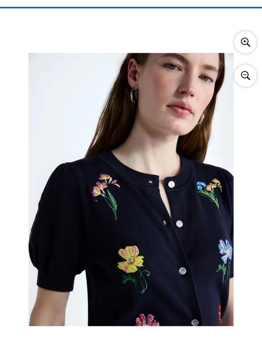 Navy Floral Embroidered Short-Sleeve Cardigan - Picture 4 of 5